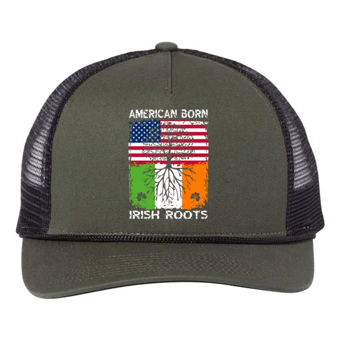 American Born Irish Roots St Patrick’s Day Ireland Flag Cool Gift Retro Rope Trucker Hat Cap