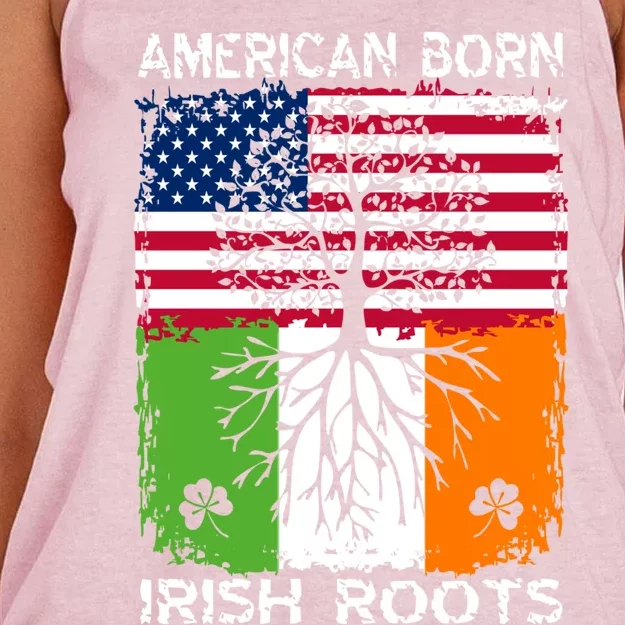 American Born Irish Roots St Patrick’s Day Ireland Flag Cool Gift Women's Knotted Racerback Tank