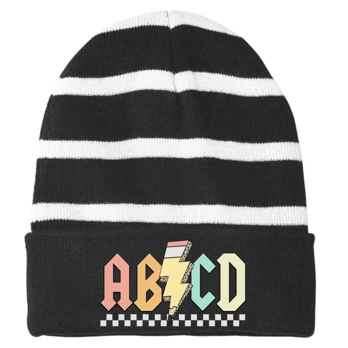 ABCD Back In Class Teachers Kids Rock Back To School Pencil Striped Beanie with Solid Band