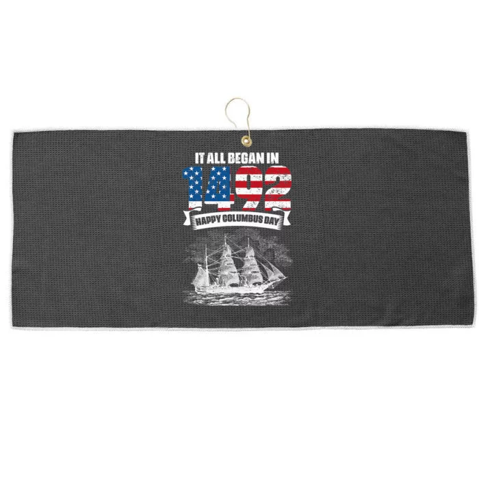 All Began In 1492 American Italian Christopher Columbus Day Large Microfiber Waffle Golf Towel