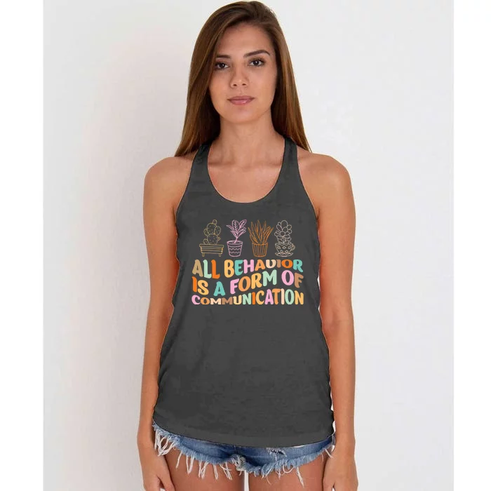 All Behavior Is A Form Of Communication Aba Therapy Women's Knotted Racerback Tank