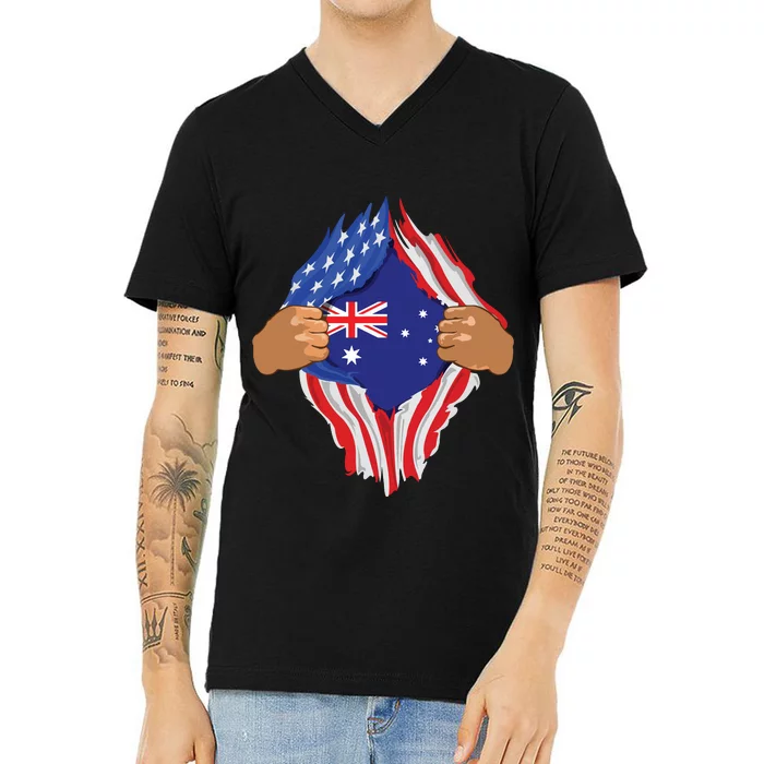 Australian Blood Inside Me Australia Flag Gift V-Neck T-Shirt