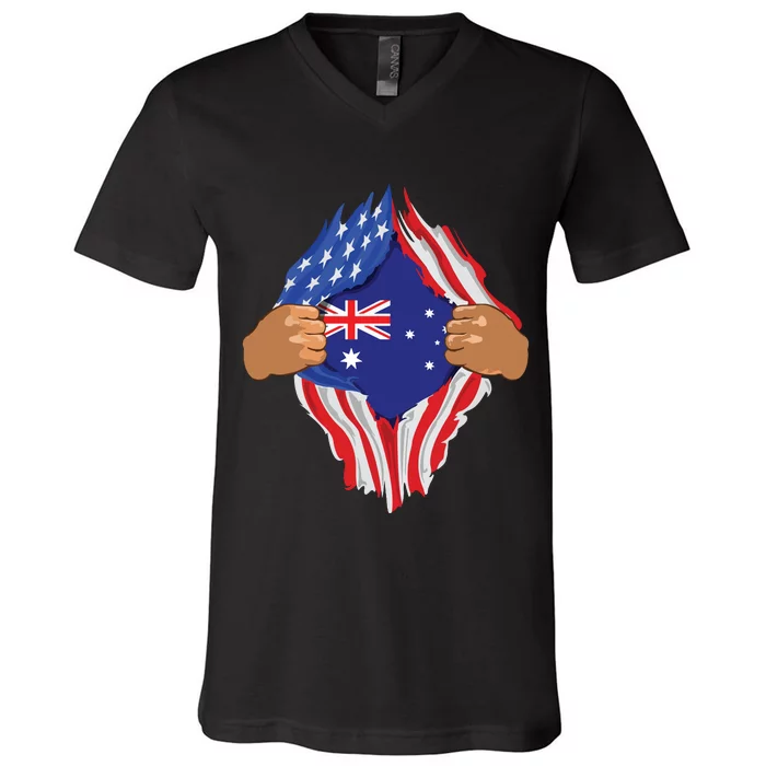 Australian Blood Inside Me Australia Flag Gift V-Neck T-Shirt