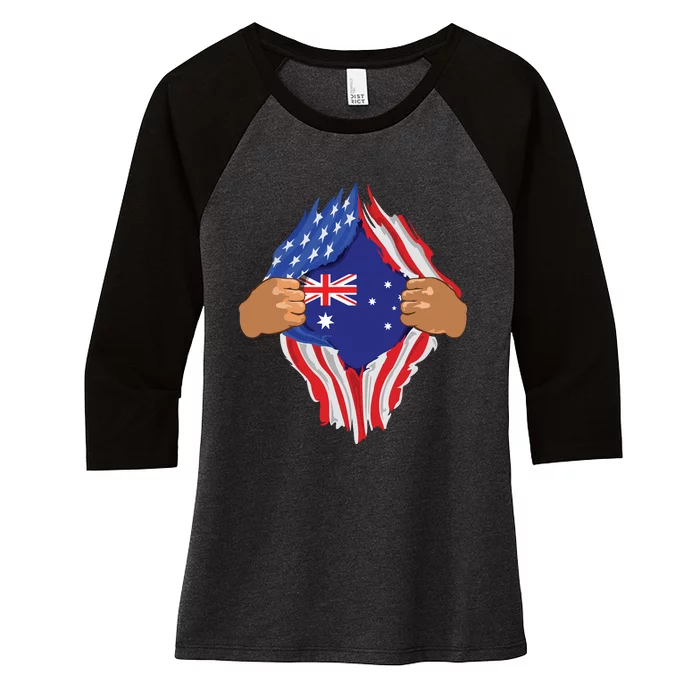 Australian Blood Inside Me Australia Flag Gift Women's Tri-Blend 3/4-Sleeve Raglan Shirt