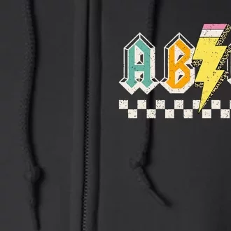 Abcd Back In Class First Day Back To School Teacher Full Zip Hoodie