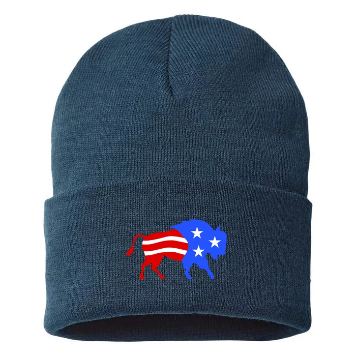 American Bison Illustration Sustainable Knit Beanie