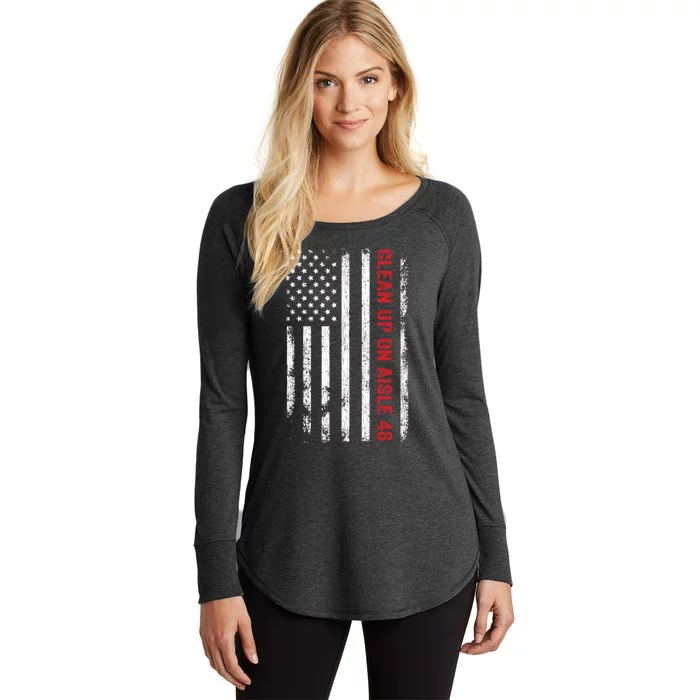 Anti Biden Impeach 46 8646 Clean Up On Aisle 46 Pro USA Flag Women's Perfect Tri Tunic Long Sleeve Shirt