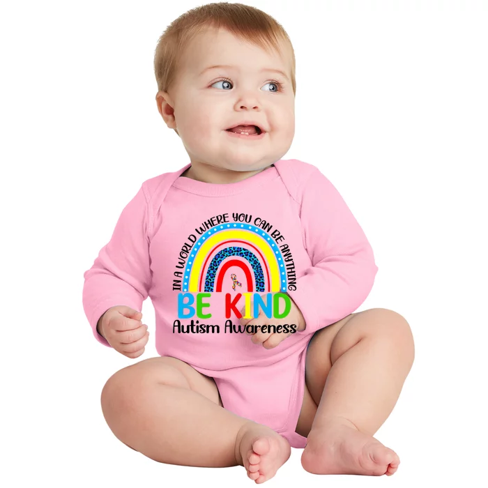 Autism Be Kind Rainbow Kindness Autism Awareness Month Gift Baby Long Sleeve Bodysuit