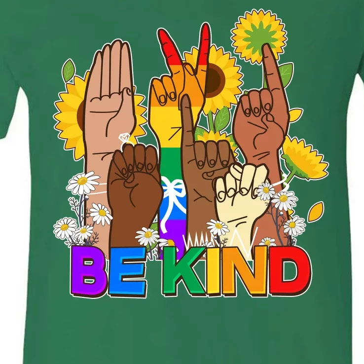 ASL Be Kind Sign Language V-Neck T-Shirt