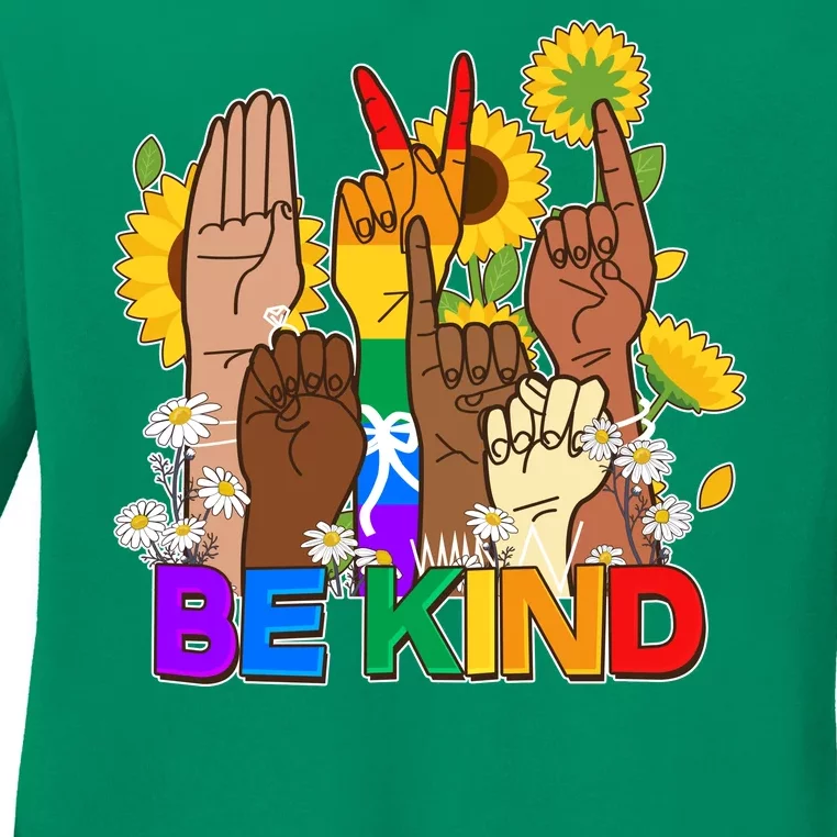 ASL Be Kind Sign Language Ladies Long Sleeve Shirt