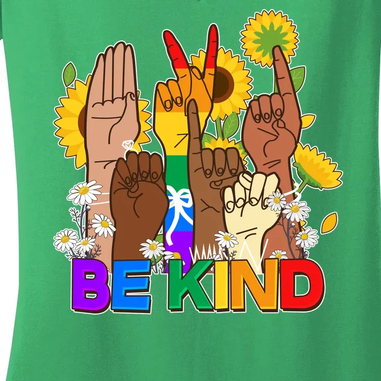 ASL Be Kind Sign Language Women's V-Neck T-Shirt