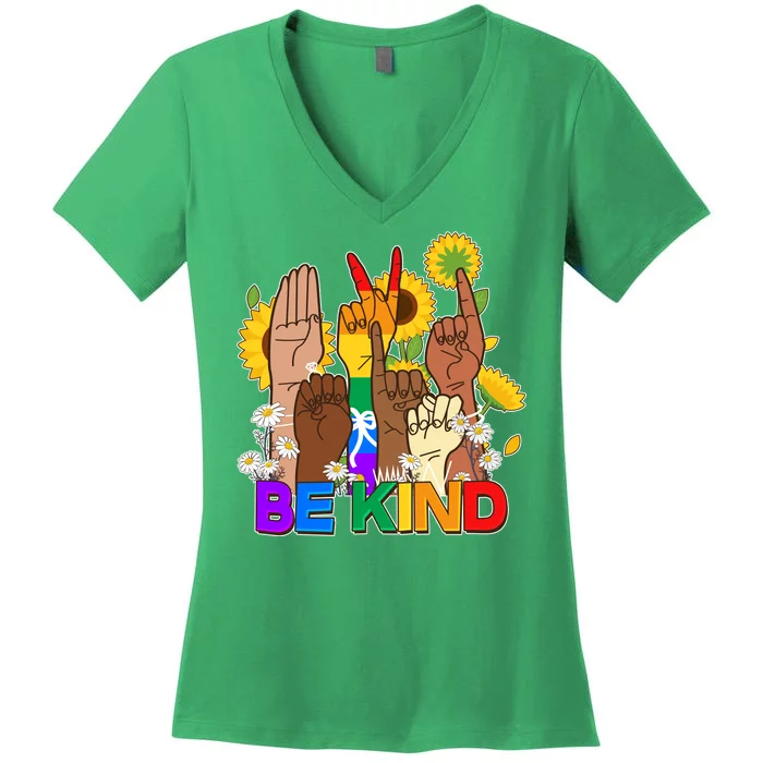 ASL Be Kind Sign Language Women's V-Neck T-Shirt