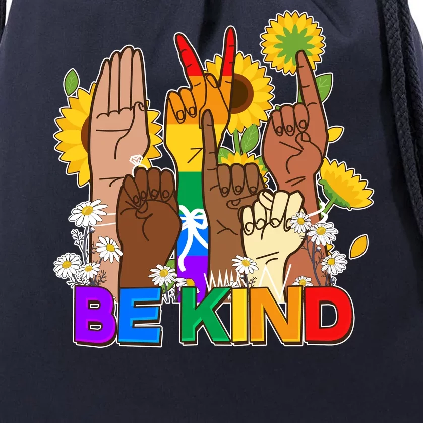 ASL Be Kind Sign Language Drawstring Bag