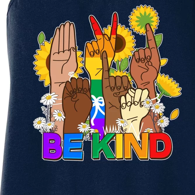 ASL Be Kind Sign Language Women's Racerback Tank