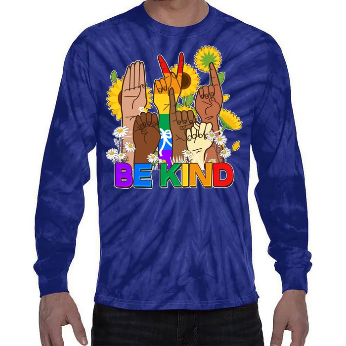 ASL Be Kind Sign Language Tie-Dye Long Sleeve Shirt