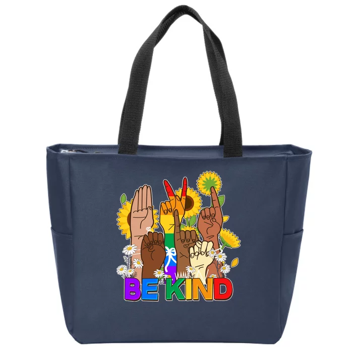 ASL Be Kind Sign Language Zip Tote Bag