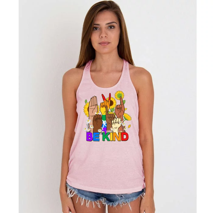 ASL Be Kind Sign Language Women's Knotted Racerback Tank