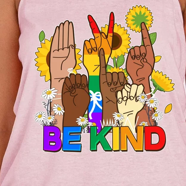 ASL Be Kind Sign Language Women's Knotted Racerback Tank