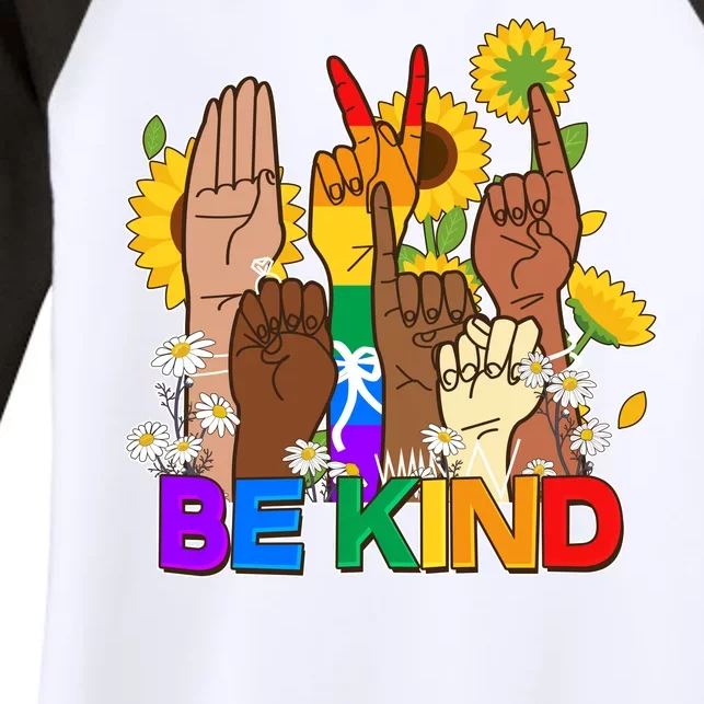 ASL Be Kind Sign Language Women's Tri-Blend 3/4-Sleeve Raglan Shirt