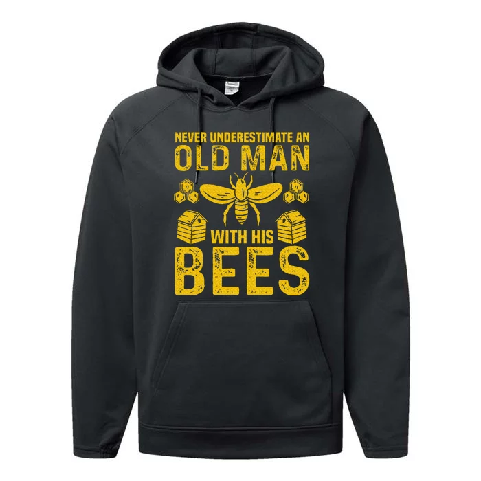 Apiary Bee Keeper An Old Man With His Bees Beekeeping Performance Fleece Hoodie