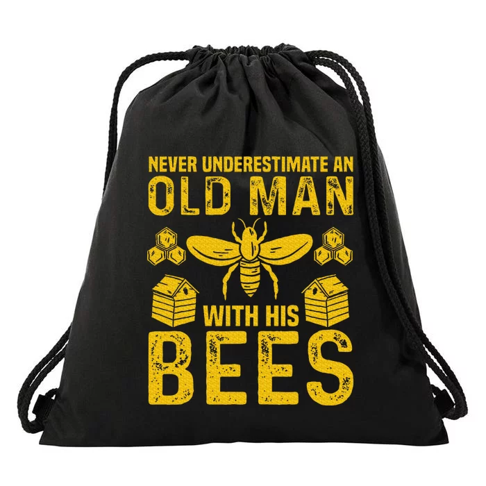 Apiary Bee Keeper An Old Man With His Bees Beekeeping Drawstring Bag