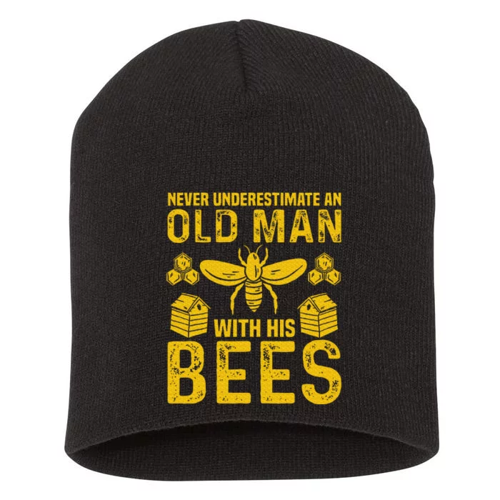 Apiary Bee Keeper An Old Man With His Bees Beekeeping Short Acrylic Beanie