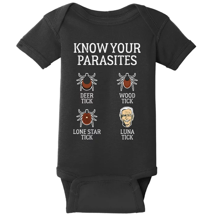 Anti Biden Know Your Parasites Lunatic Impeach Joe Biden Baby Bodysuit