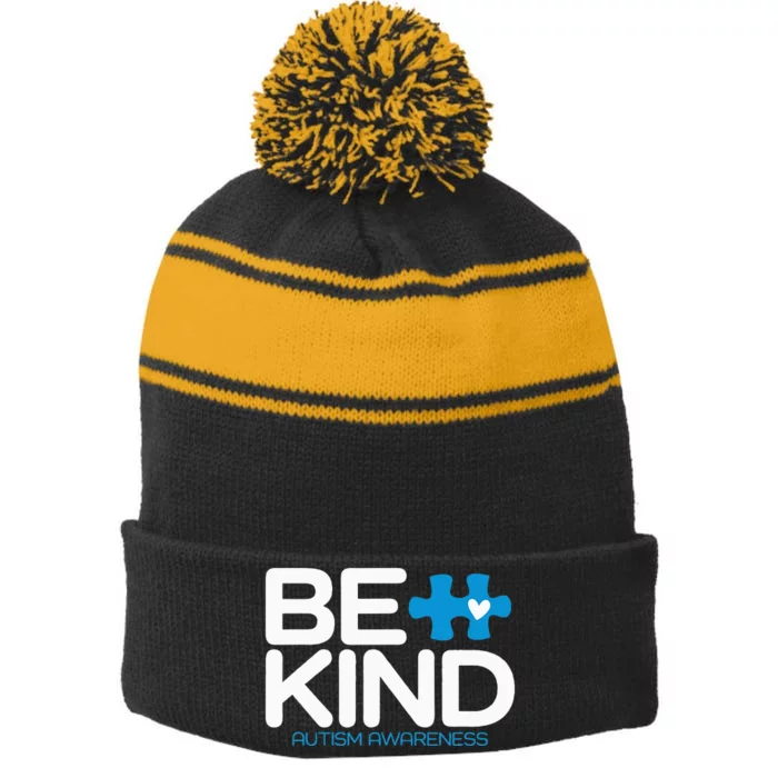 Autism Be Kind Women Be Kind Autism Awareness Stripe Pom Pom Beanie