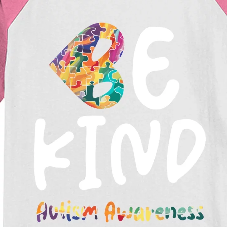 Autism Be Kind Be Kind Autism Awareness Gift Kids Colorblock Raglan Jersey