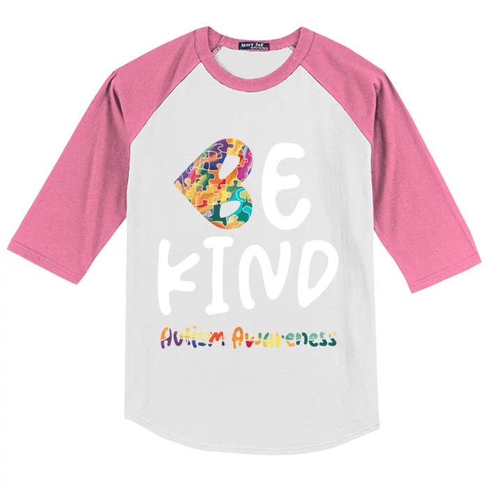 Autism Be Kind Be Kind Autism Awareness Gift Kids Colorblock Raglan Jersey