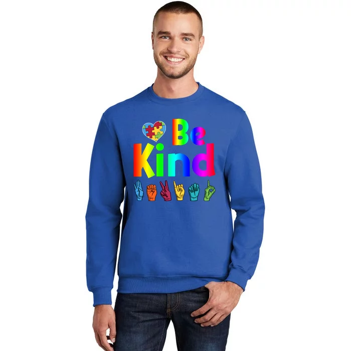 Autistic Be Kind Sign Language Autism Awareness Heart Puzzle Gift Sweatshirt