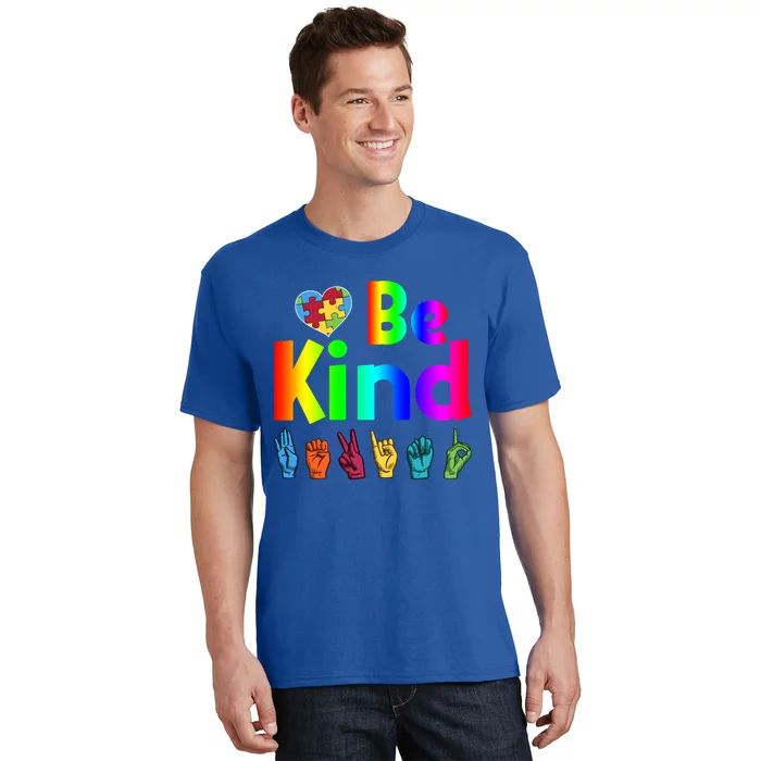 Autistic Be Kind Sign Language Autism Awareness Heart Puzzle Gift T-Shirt