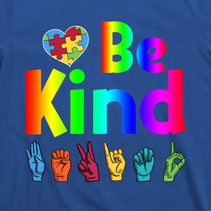 Autistic Be Kind Sign Language Autism Awareness Heart Puzzle Gift T-Shirt