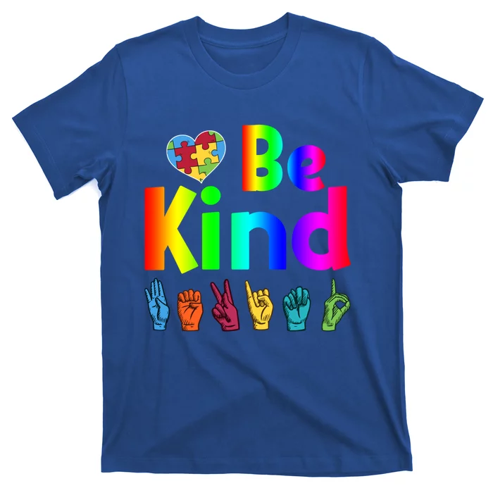 Autistic Be Kind Sign Language Autism Awareness Heart Puzzle Gift T-Shirt