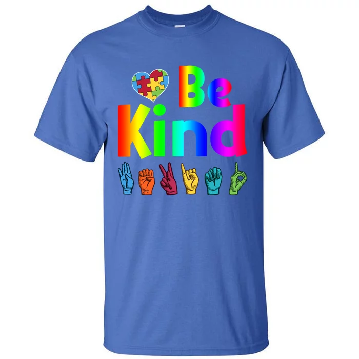 Autistic Be Kind Sign Language Autism Awareness Heart Puzzle Gift Tall T-Shirt