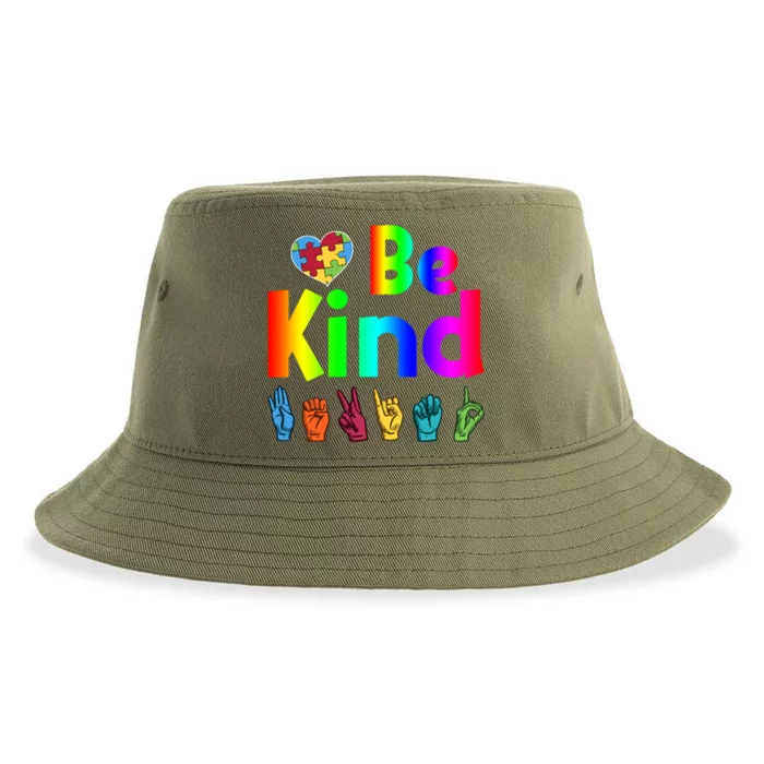 Autistic Be Kind Sign Language Autism Awareness Heart Puzzle Gift Sustainable Bucket Hat