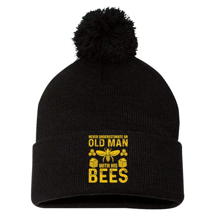 Apiary Bee Keeper An Old Man With His Bees Beekeeping Pom Pom 12in Knit Beanie