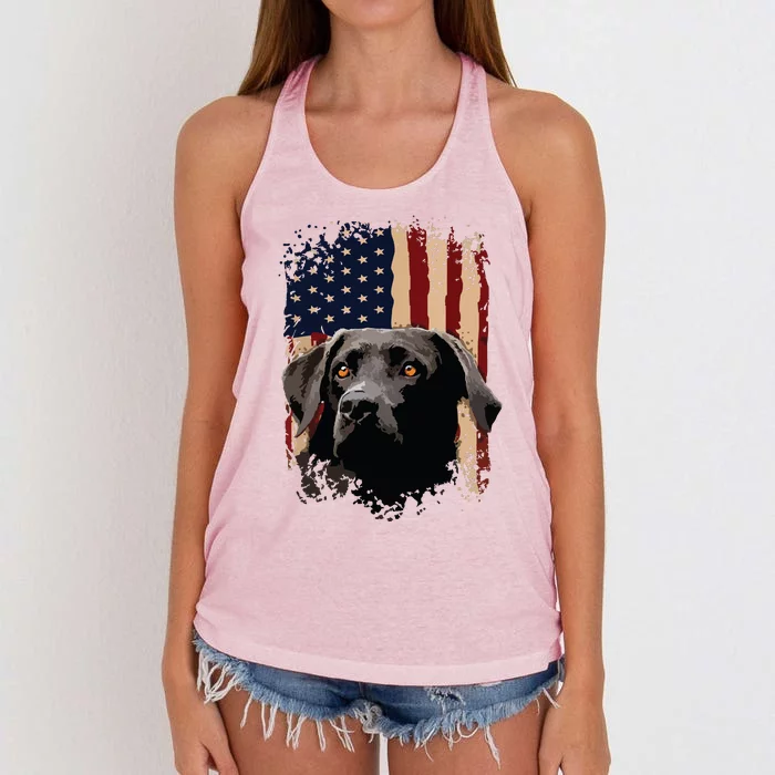 American Black Labrador USA Flag Lab Owner Women's Knotted Racerback Tank