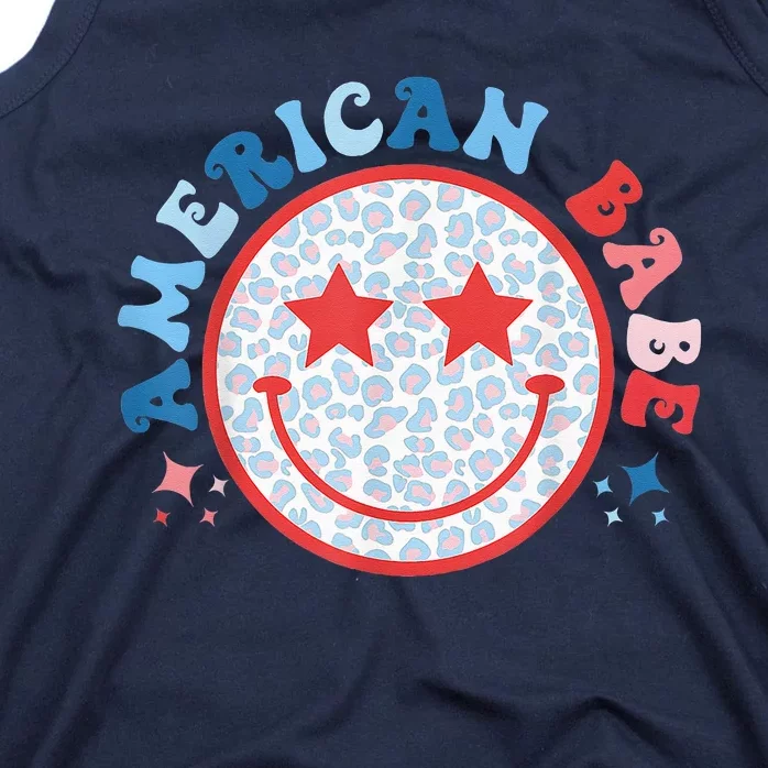 American Babe Leopard Smile Face 4th of July Wo Tank Top