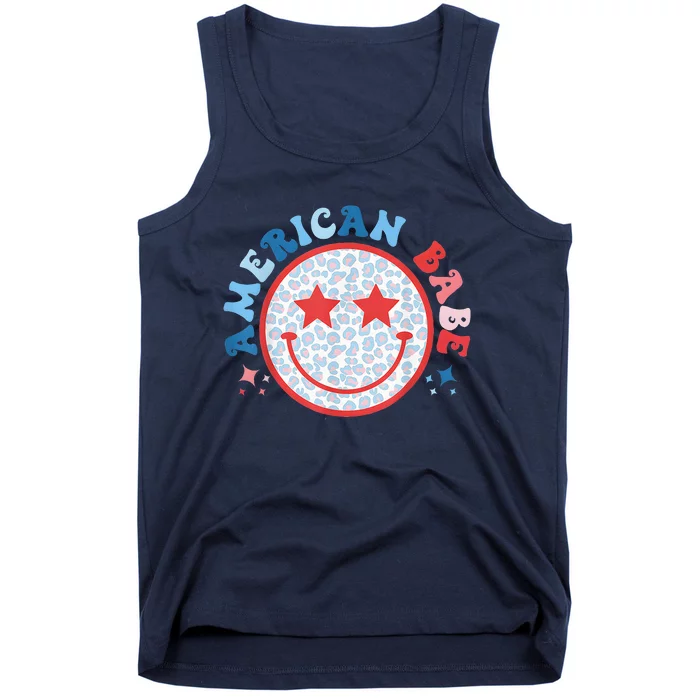 American Babe Leopard Smile Face 4th of July Wo Tank Top