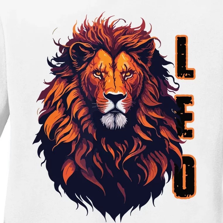 August Birthday Leo Lion Pride Graphic Zodiac Ladies Long Sleeve Shirt