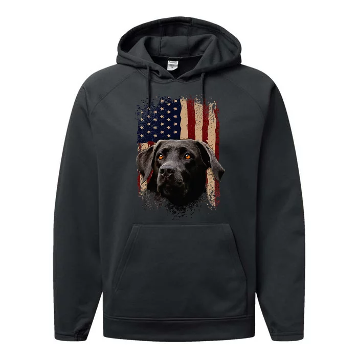 American Black Labrador USA Flag Lab Owner Performance Fleece Hoodie