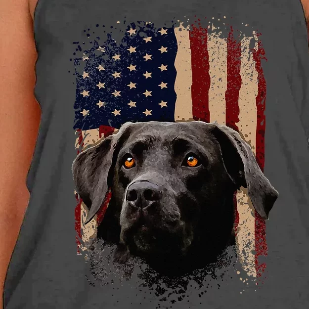 American Black Labrador USA Flag Lab Owner Women's Knotted Racerback Tank