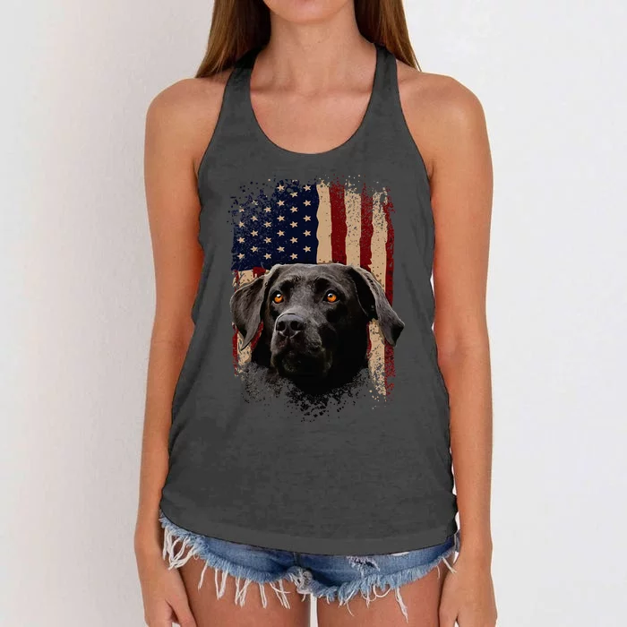 American Black Labrador USA Flag Lab Owner Women's Knotted Racerback Tank