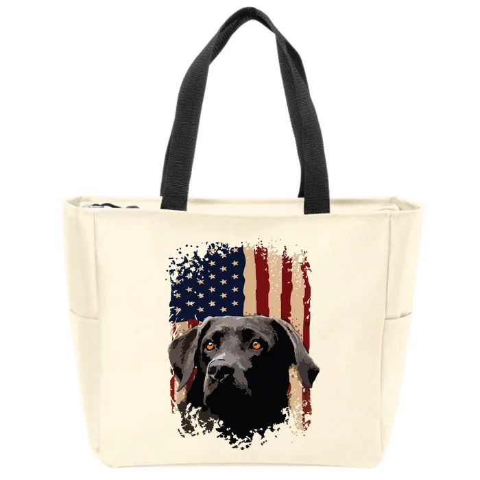 American Black Labrador USA Flag Lab Owner Zip Tote Bag