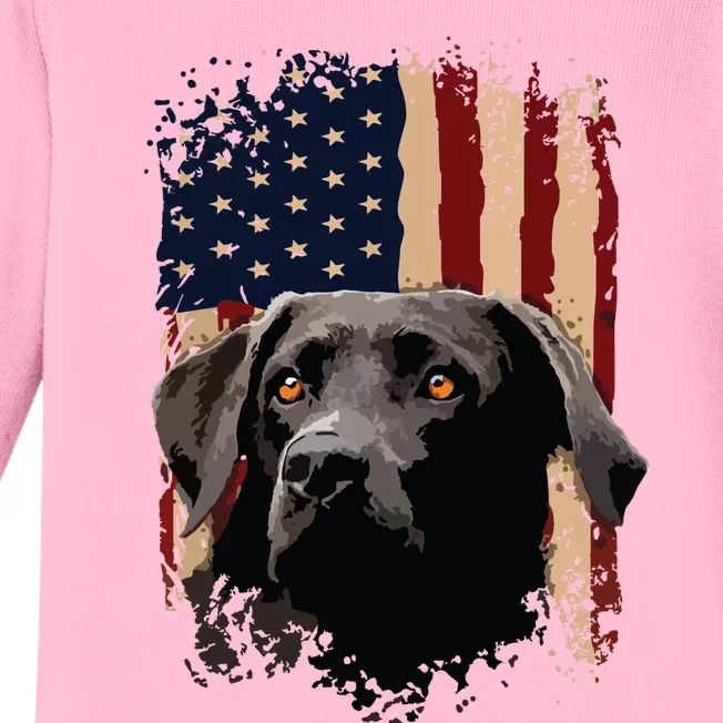 American Black Labrador USA Flag Lab Owner Baby Long Sleeve Bodysuit