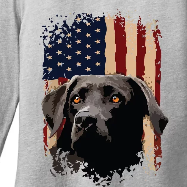 American Black Labrador USA Flag Lab Owner Womens CVC Long Sleeve Shirt