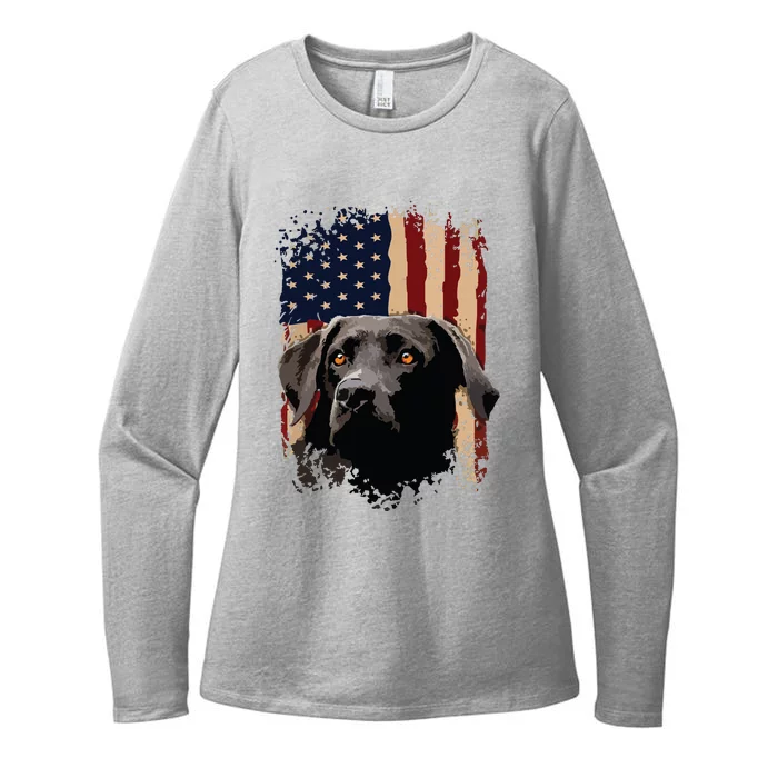 American Black Labrador USA Flag Lab Owner Womens CVC Long Sleeve Shirt