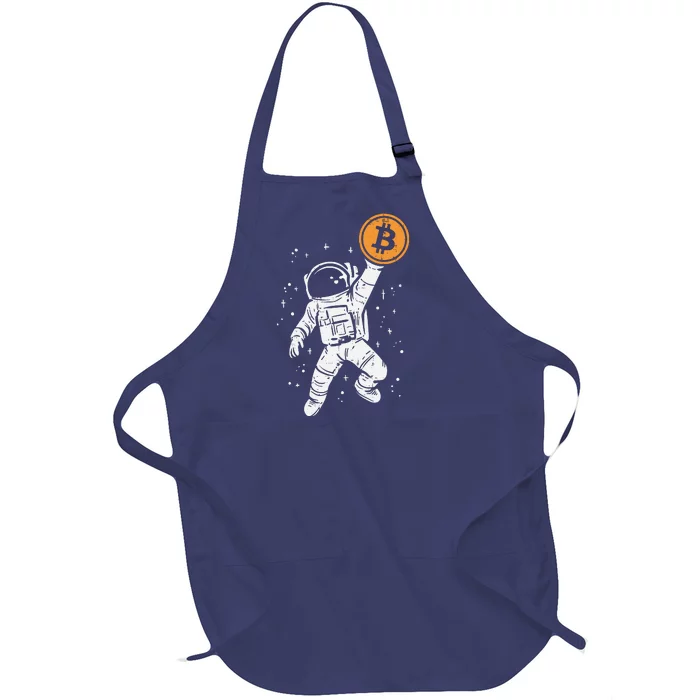 Astronaut Bitcoin Moon Funny Crypto Cryptocurrency Full-Length Apron With Pocket