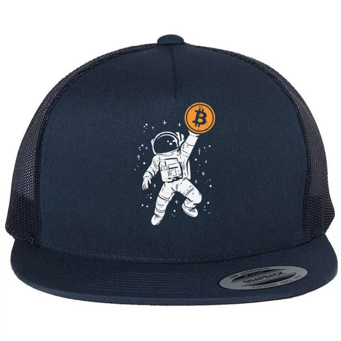 Astronaut Bitcoin Moon Funny Crypto Cryptocurrency Flat Bill Trucker Hat